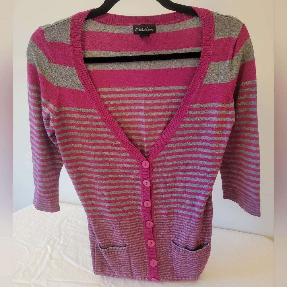 Magenta and Grey Stripped Sensations Sweater